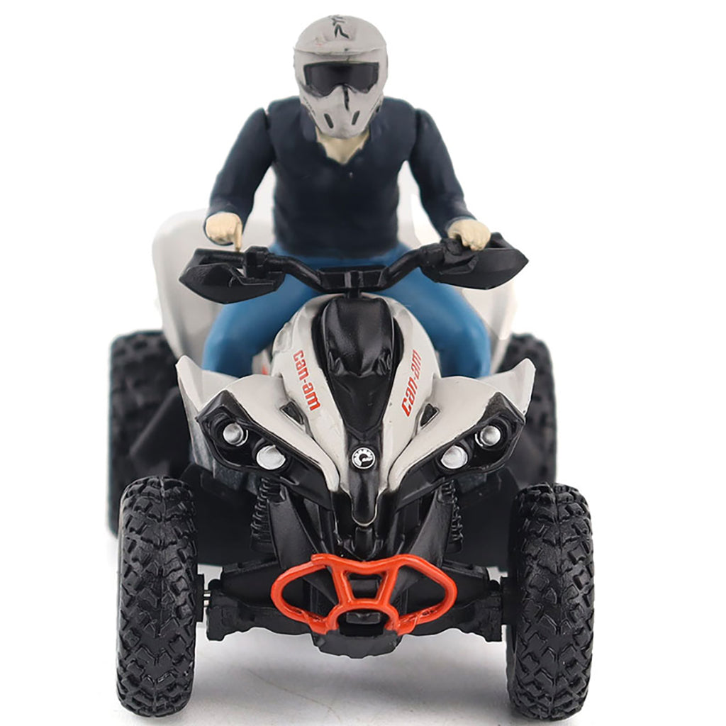Model of a person riding a Can-Am ATV on a white background