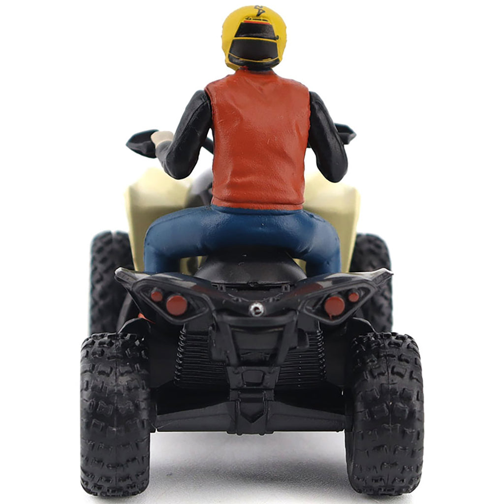Model of a person riding a Can-Am ATV on a white background