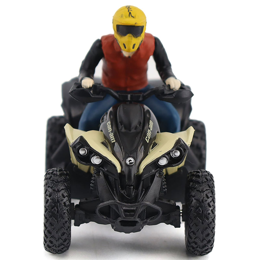 Model of a person riding a Can-Am ATV on a white background