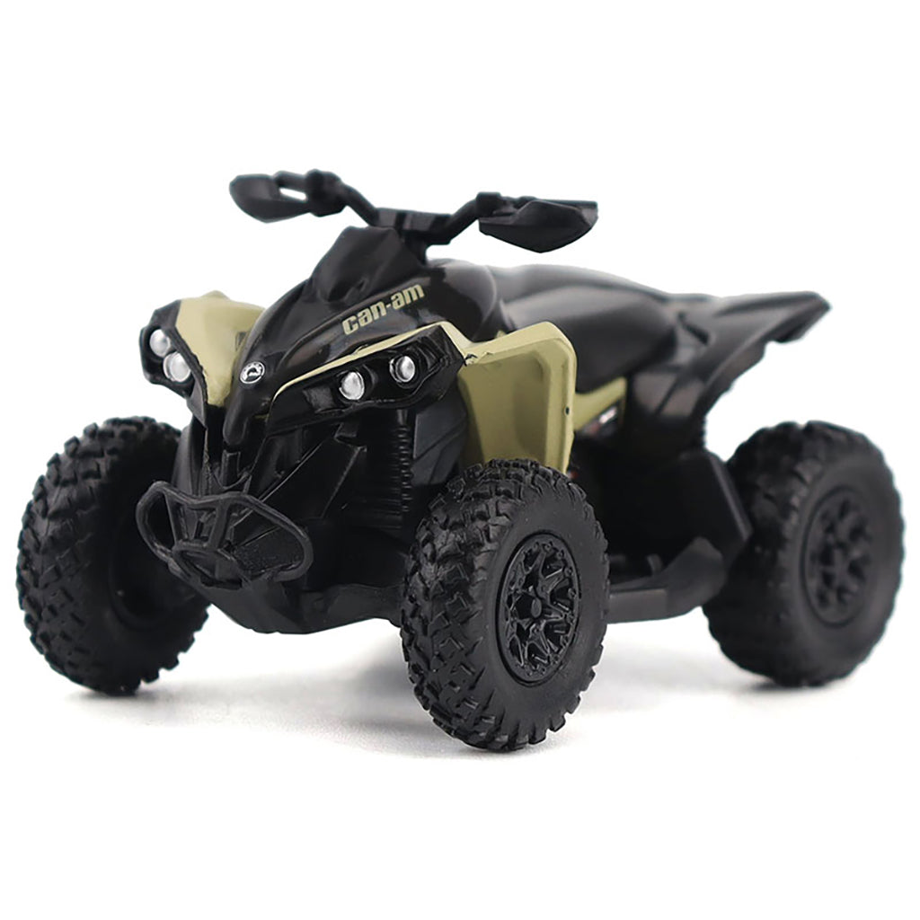 Model of a black and beige ATV on a white background