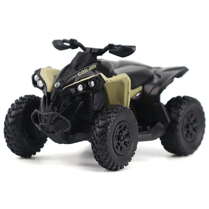 Model of a black and beige ATV on a white background