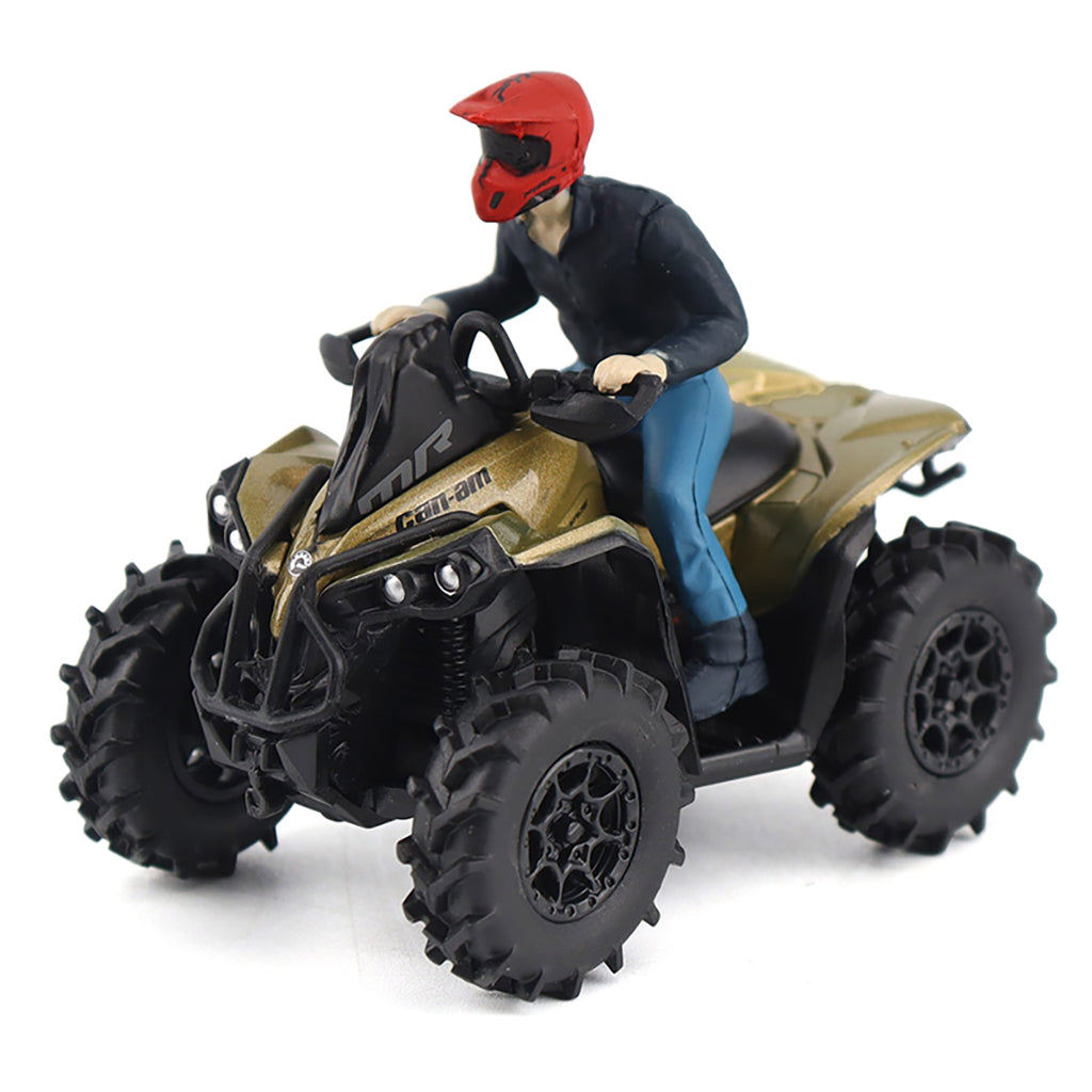 Model of a person riding an ATV with a Can-Am logo on a white background