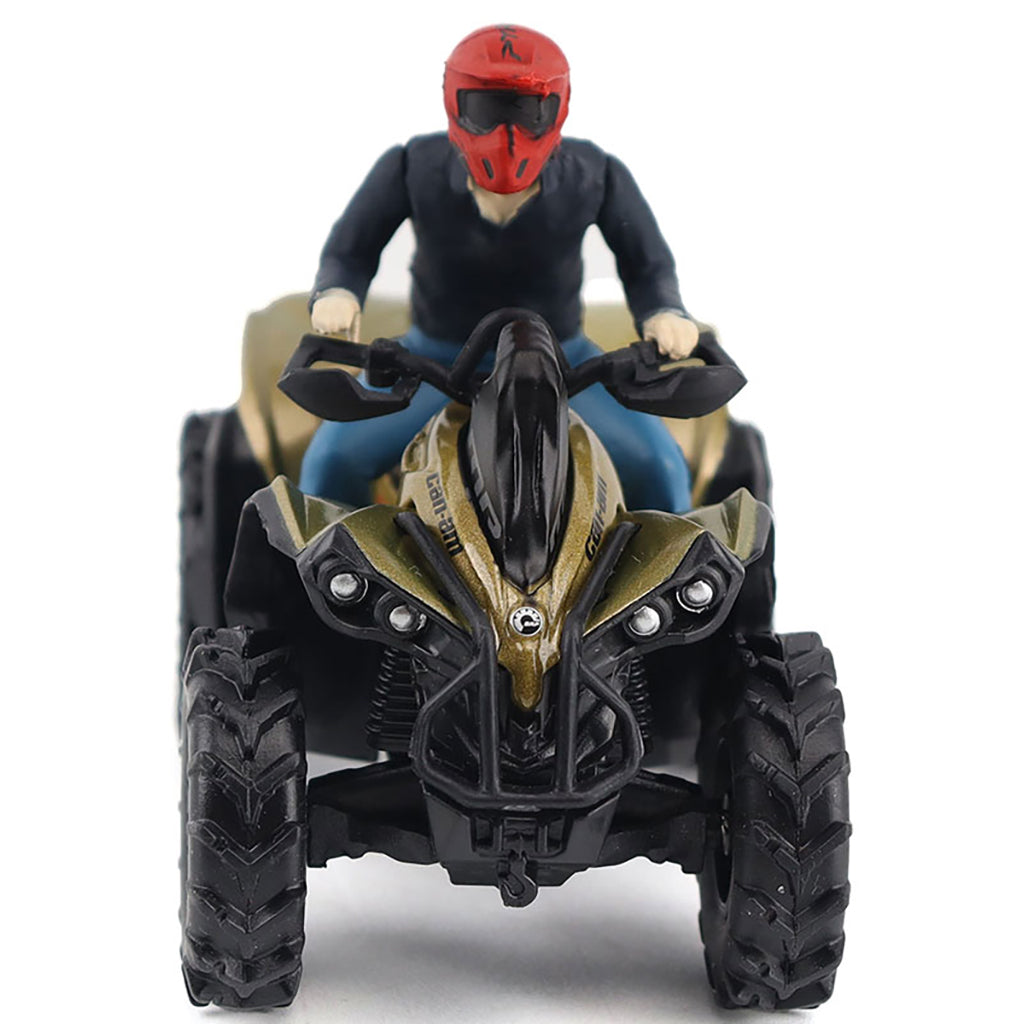 Model of a person riding an ATV with a Can-Am logo on a white background