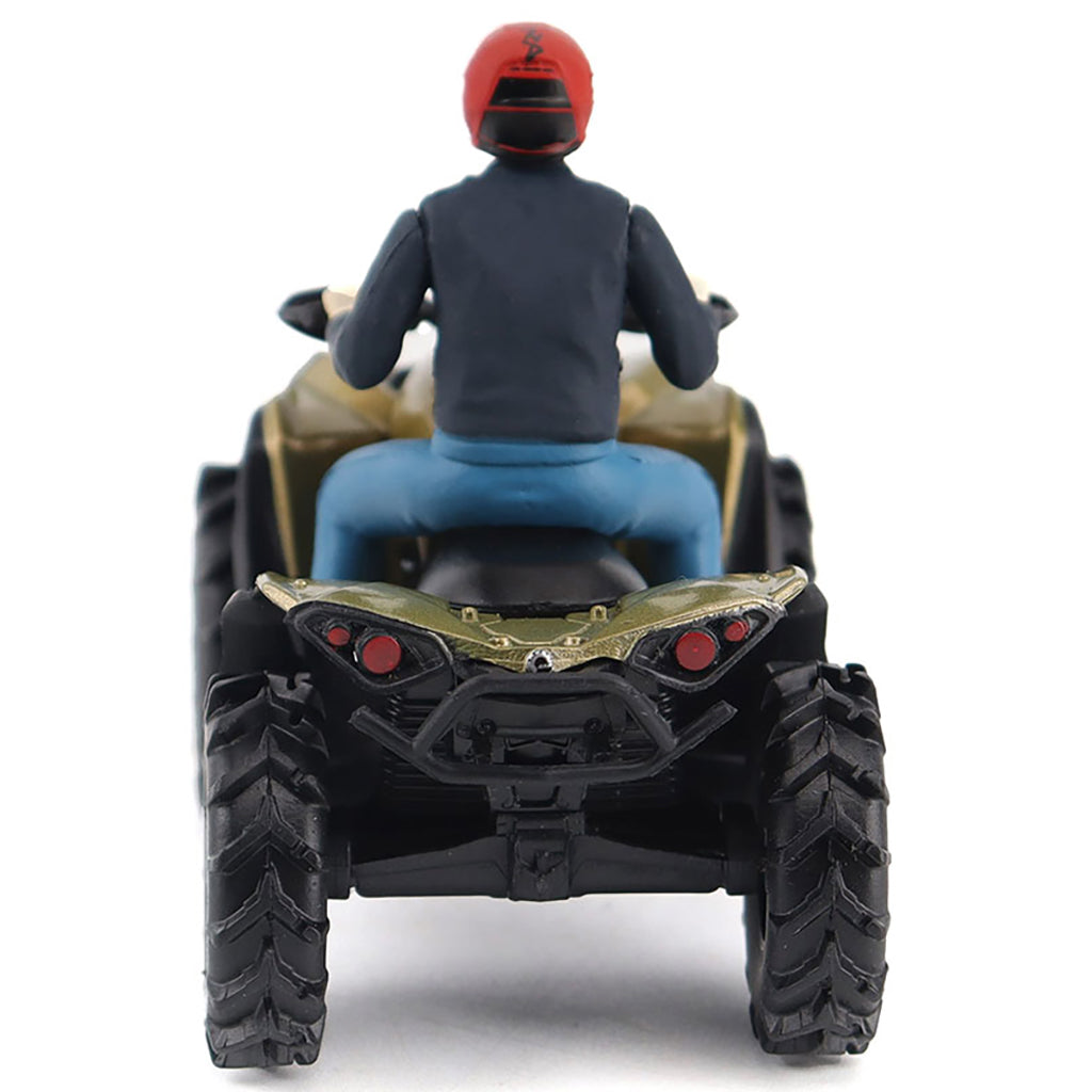 Model of a person riding an ATV with a Can-Am logo on a white background