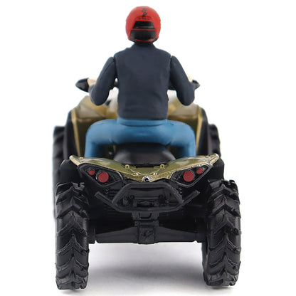 Model of a person riding an ATV with a Can-Am logo on a white background