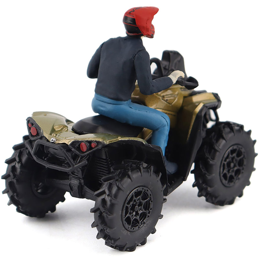 Model of a person riding an ATV with a Can-Am logo on a white background