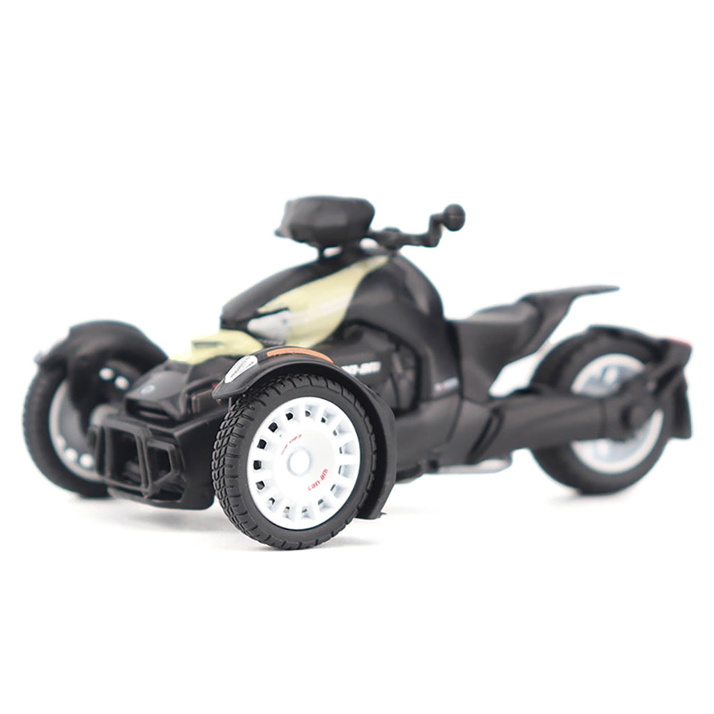Model of a Can-Am Ryker Rally 3-Wheel Motorcycle (Sand Storm) on a White Background