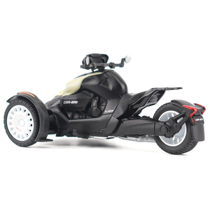Model of a Can-Am Ryker Rally 3-Wheel Motorcycle (Sand Storm) on a White Background
