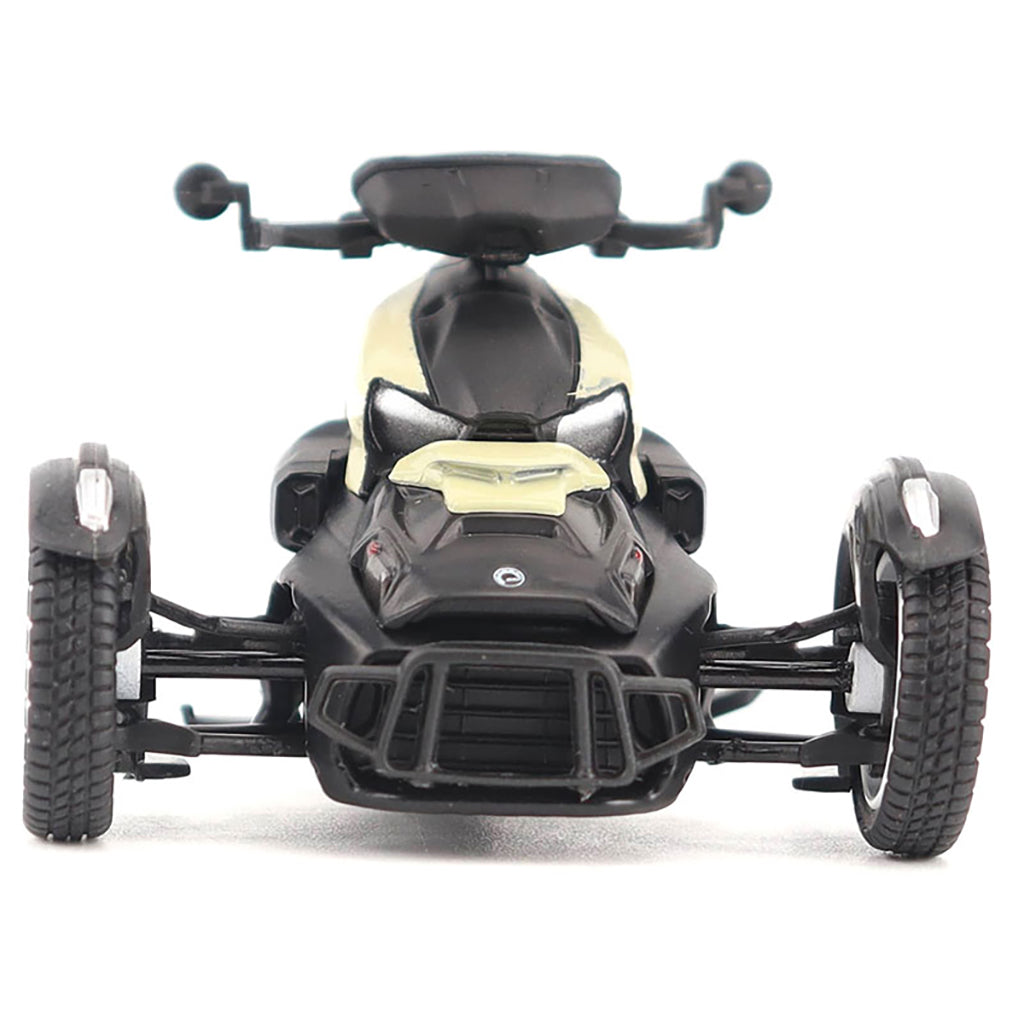 Model of a Can-Am Ryker Rally 3-Wheel Motorcycle (Sand Storm) on a White Background