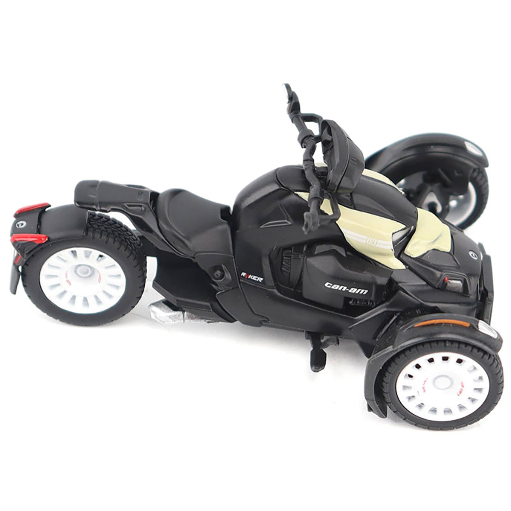 Model of a Can-Am Ryker Rally 3-Wheel Motorcycle (Sand Storm) on a White Background