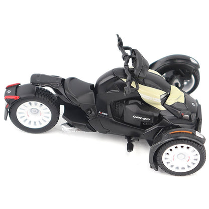 Model of a Can-Am Ryker Rally 3-Wheel Motorcycle (Sand Storm) on a White Background