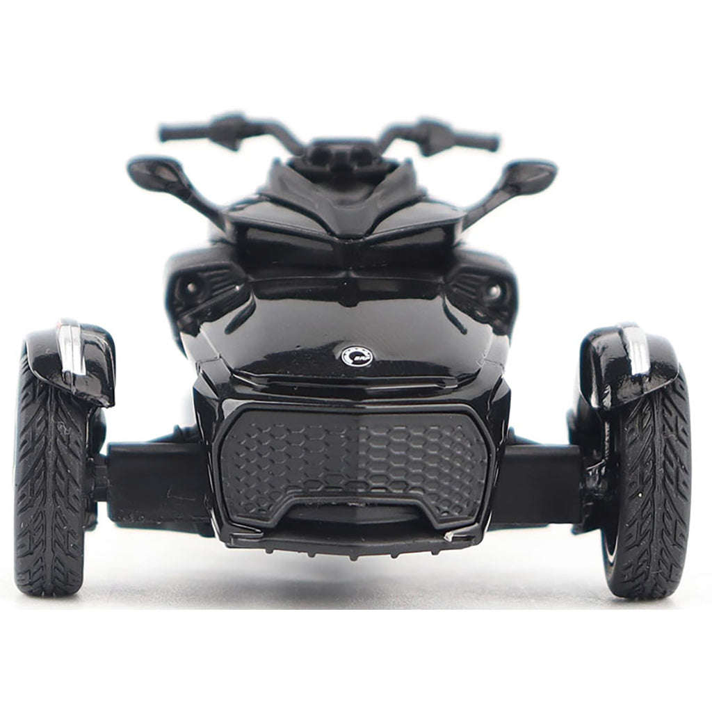 Model of a Can-Am Spyder F3 3-Wheel Motorcycle (Steel Black Metallic) on a White Background