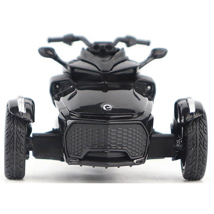 Model of a Can-Am Spyder F3 3-Wheel Motorcycle (Steel Black Metallic) on a White Background