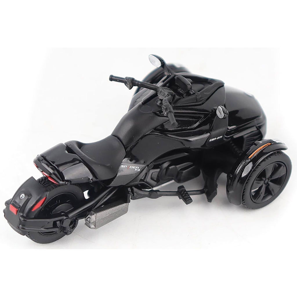 Model of a Can-Am Spyder F3 3-Wheel Motorcycle (Steel Black Metallic) on a White Background