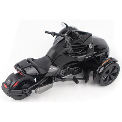Model of a Can-Am Spyder F3 3-Wheel Motorcycle (Steel Black Metallic) on a White Background
