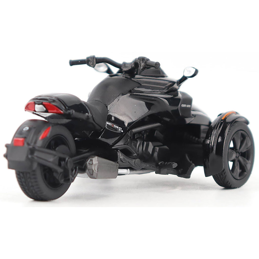 Model of a Can-Am Spyder F3 3-Wheel Motorcycle (Steel Black Metallic) on a White Background