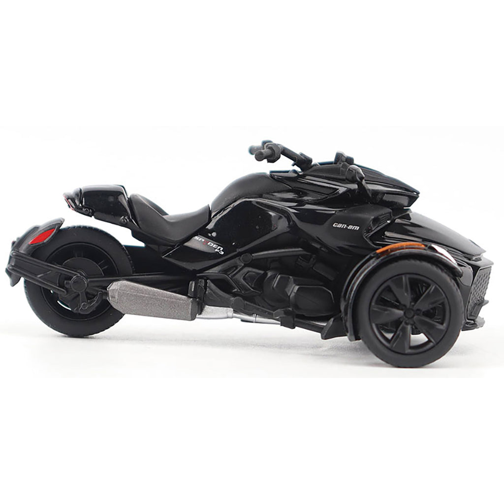 Model of a Can-Am Spyder F3 3-Wheel Motorcycle (Steel Black Metallic) on a White Background