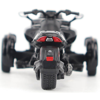 Model of a Can-Am Spyder F3 3-Wheel Motorcycle (Steel Black Metallic) on a White Background