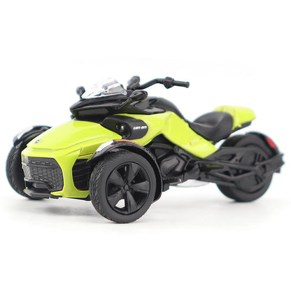 Model of a Can-Am Spyder F3 Special 3-Wheel Motorcycle (Manta Green) on a White Background