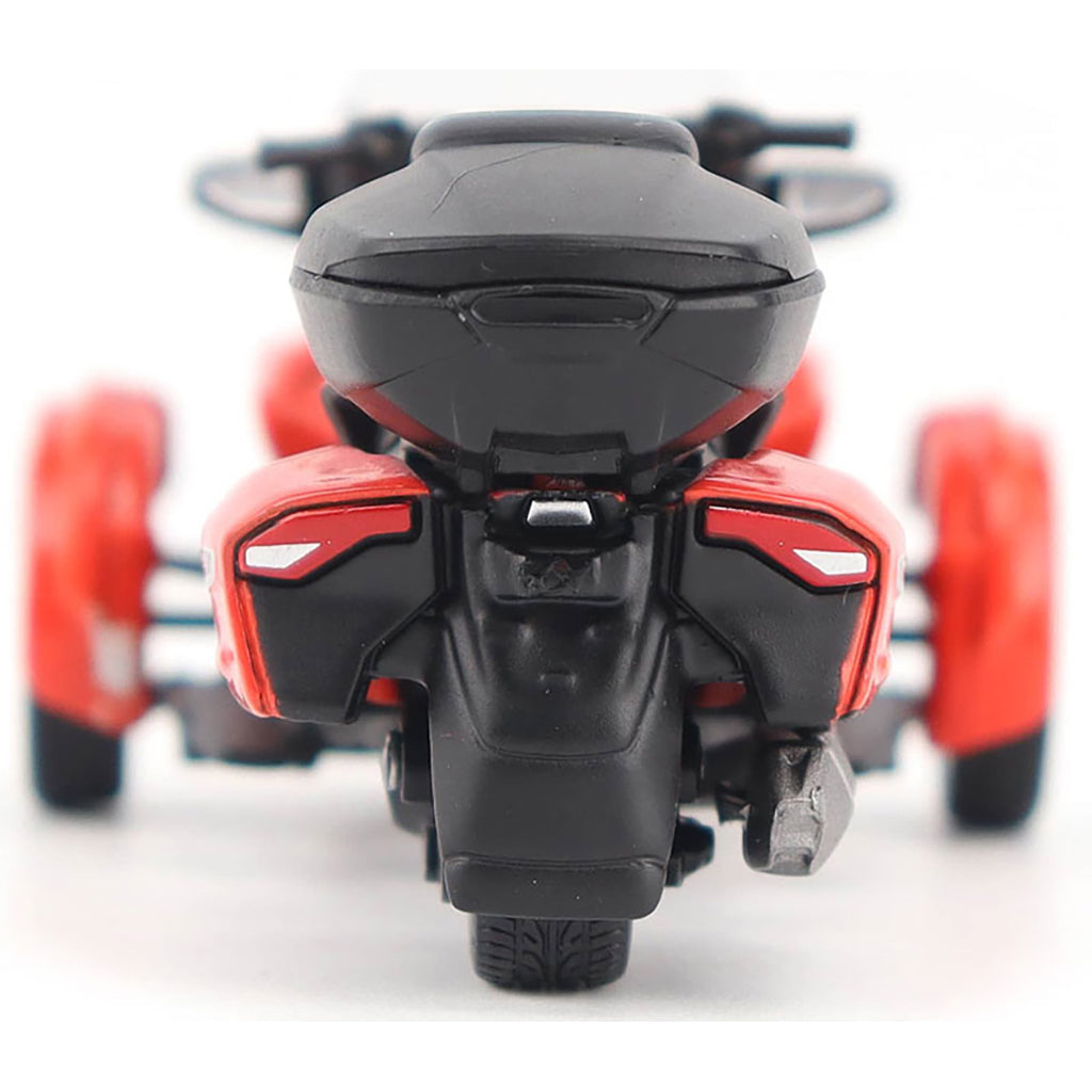 Model of a Can-Am Spyder F3 Limited Special Series 3-Wheel Motorcycle (Viper Red) on a White Background