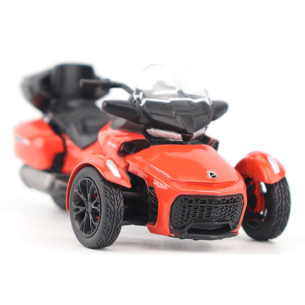 Model of a Can-Am Spyder F3 Limited Special Series 3-Wheel Motorcycle (Viper Red) on a White Background