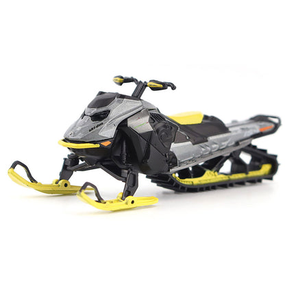 Ski-Doo Summit Model snowmobile with black and yellow details on a white background