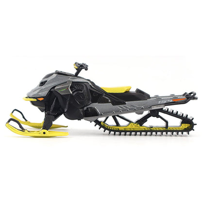 Ski-Doo Summit Model snowmobile with black and yellow details on a white background