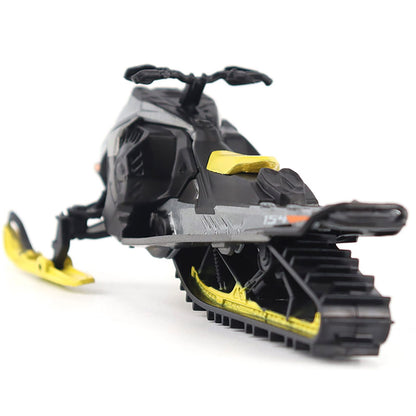 Ski-Doo Summit Model snowmobile with black and yellow details on a white background