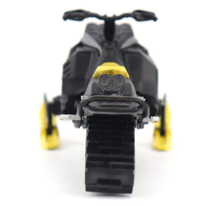 Ski-Doo Summit Model snowmobile with black and yellow details on a white background
