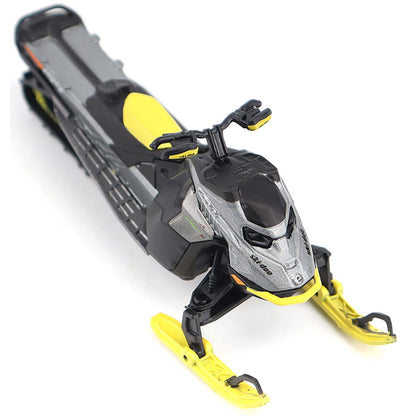 Ski-Doo Summit Model snowmobile with black and yellow details on a white background