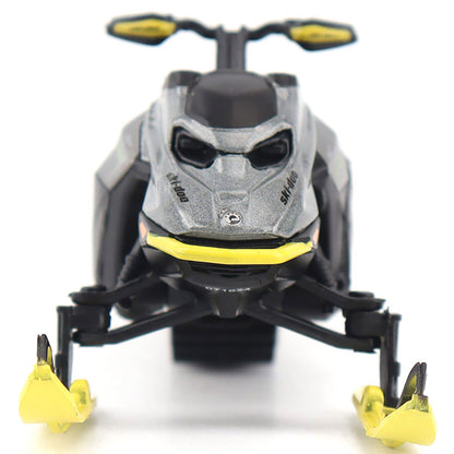 Ski-Doo Summit Model snowmobile with black and yellow details on a white background