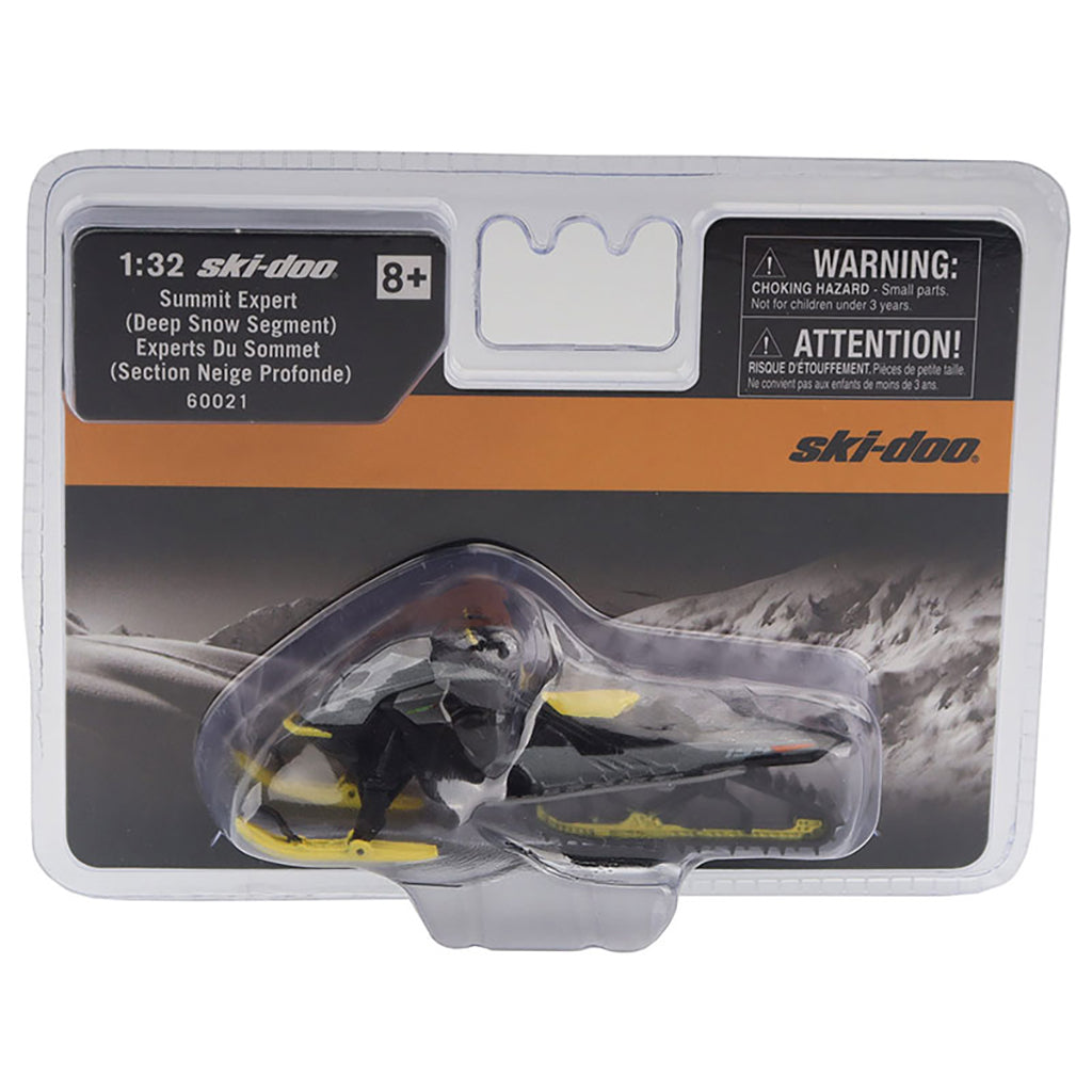 Ski-Doo model packaging with warning label and product image on a white background