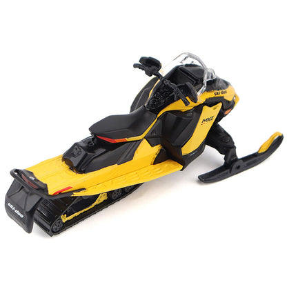 Two yellow and black Ski-Doo snowmobile models on a white background