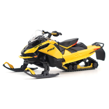 Yellow and black snowmobile model on a white background