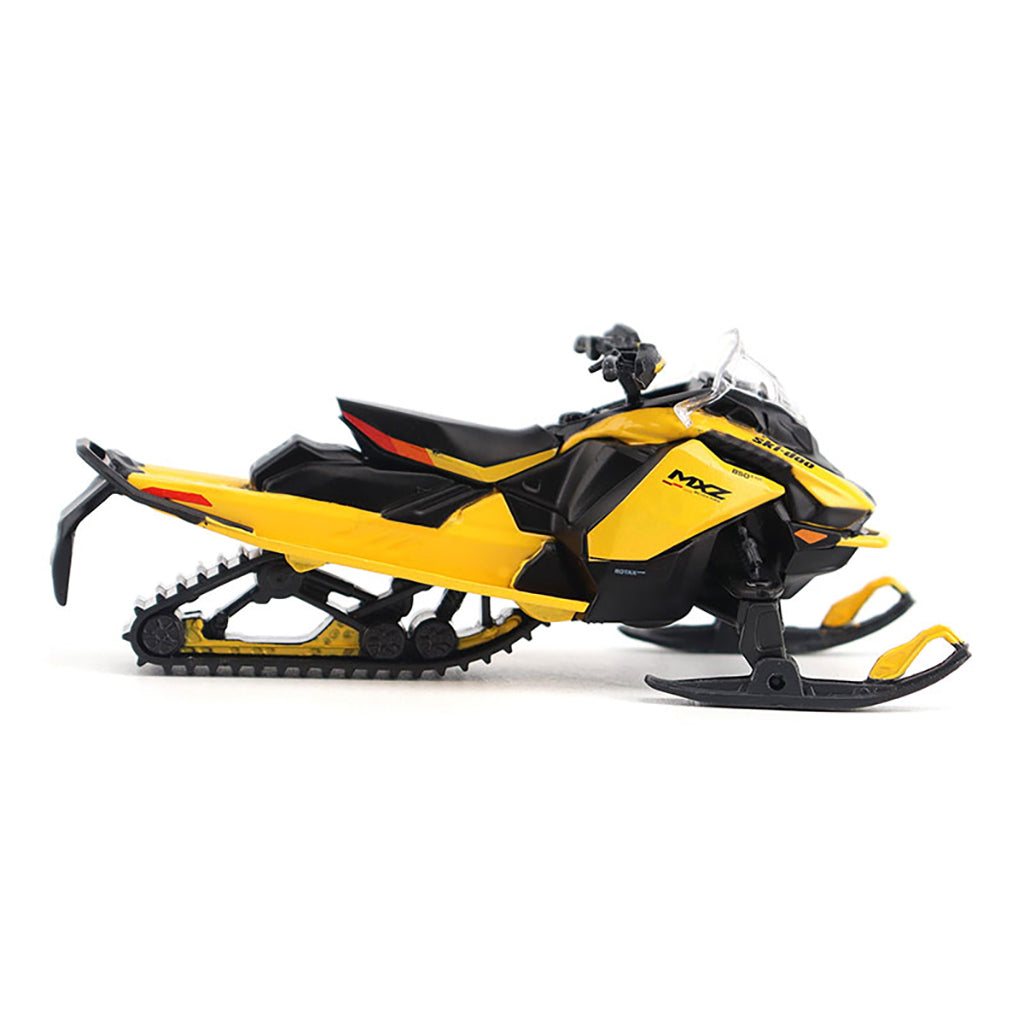 Yellow and black snowmobile on a white background