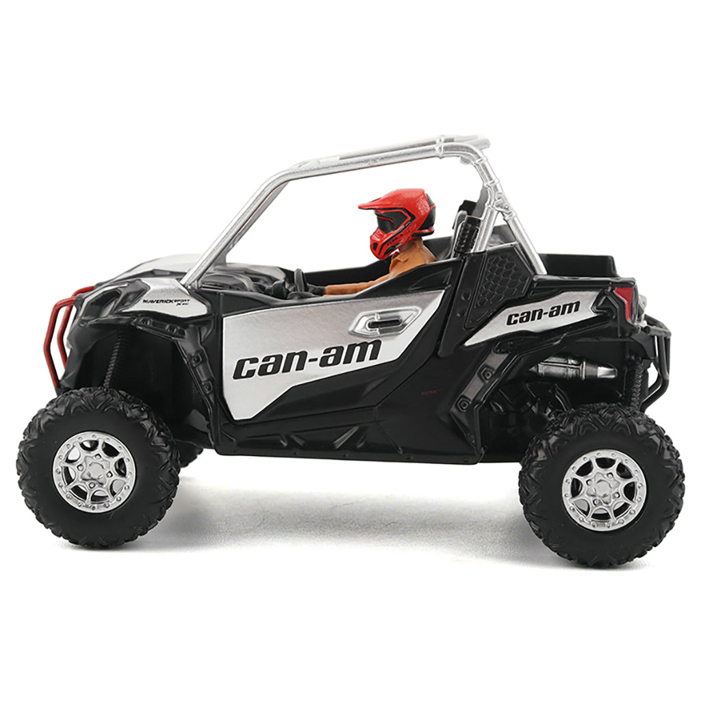 Model of a Can-Am vehicle with a person inside on a white background