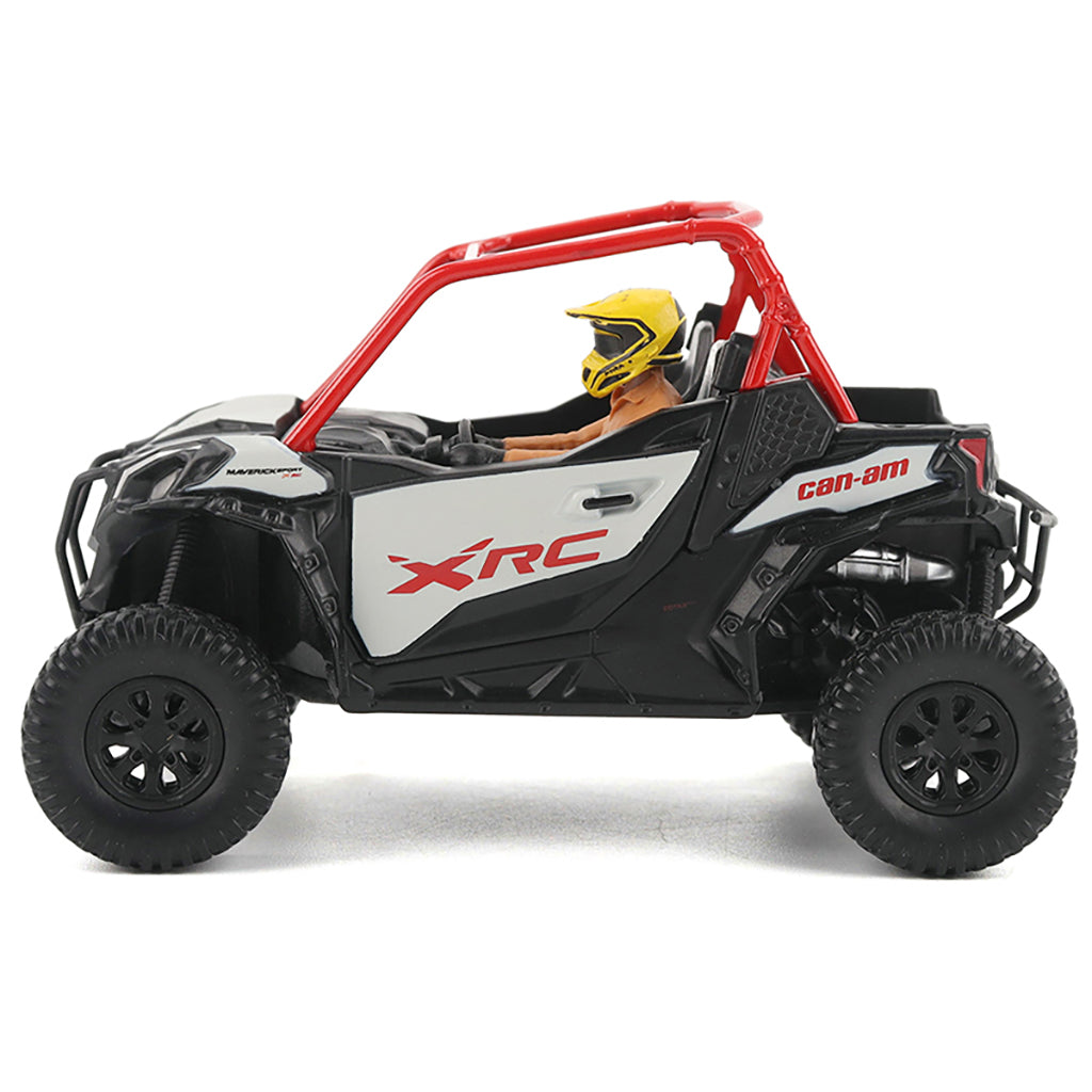 Model of a Can-Am XRC off-road vehicle with a driver figure on a white background
