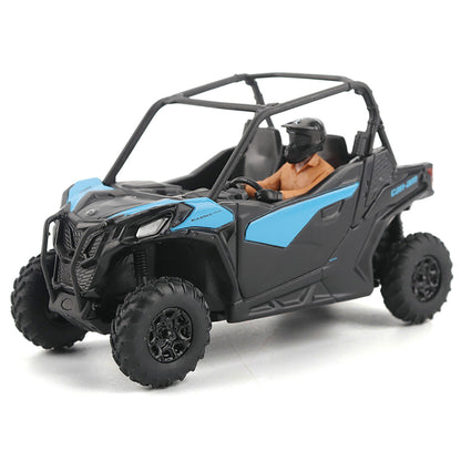 Model of a black and blue off-road vehicle on a white background
