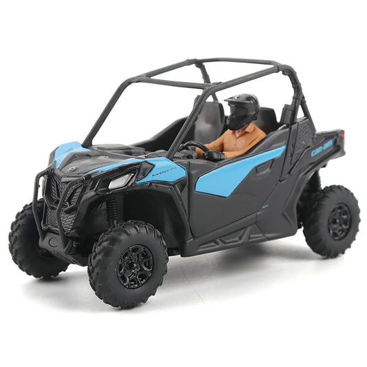 Model of a black and blue off-road vehicle on a white background