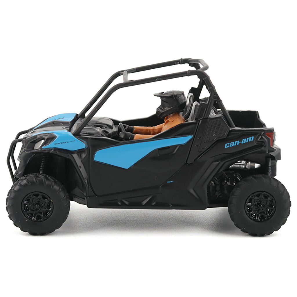 Black and blue Can-Am side-by-side vehicle on a white background
