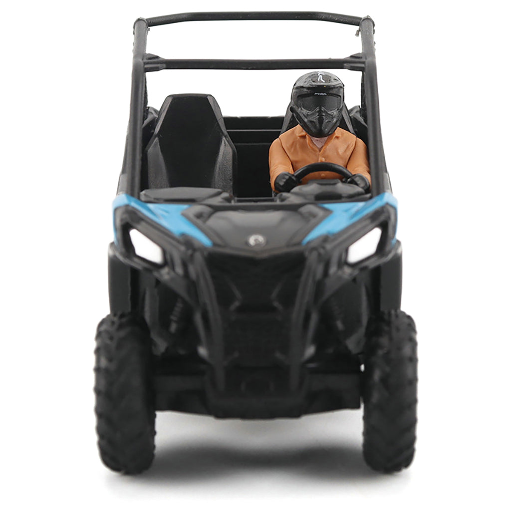 Model of a four-wheeler with a person inside on a white background