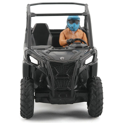 Model of a black off-road vehicle with a person inside on a white background