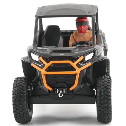 Model of a four-wheeler with a person inside on a white background