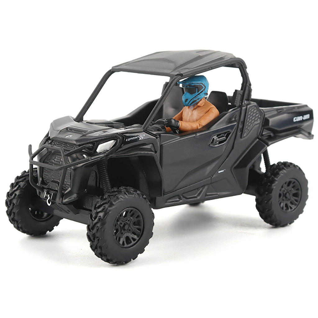 Model of a black off-road vehicle with a person inside on a white background
