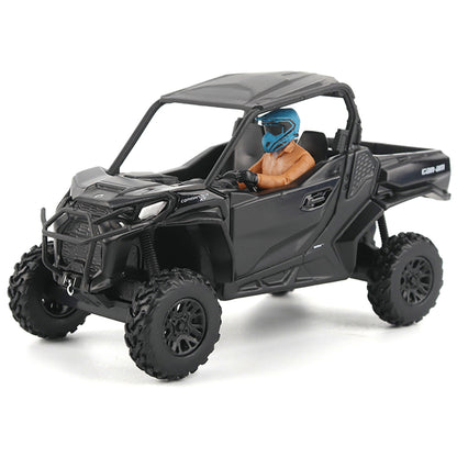 Model of a black off-road vehicle with a person inside on a white background