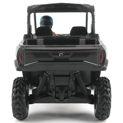 Black off-road vehicle with a person inside on a white background