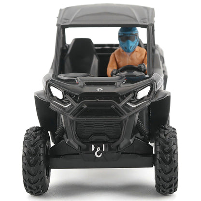 Model of a black off-road vehicle with a person inside on a white background