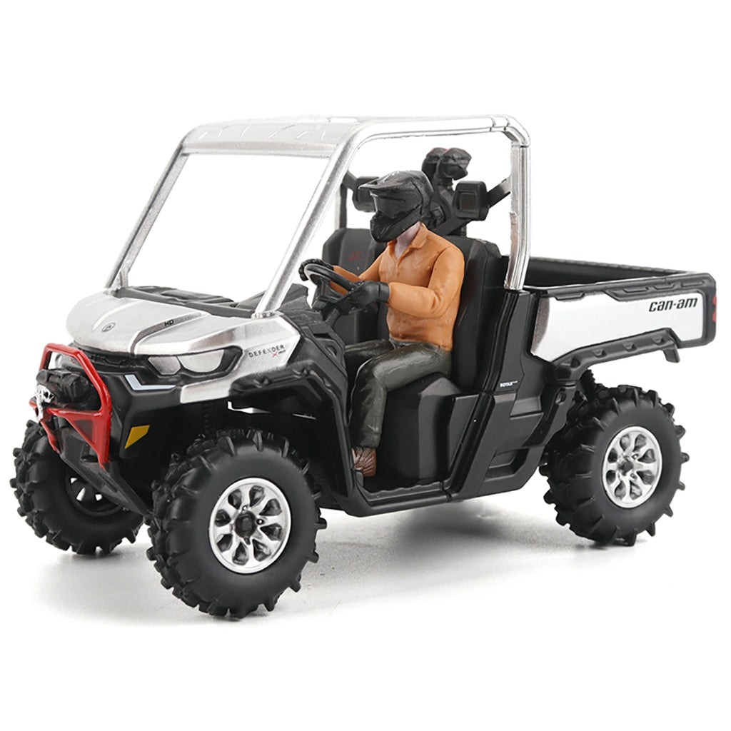 Model of a Can-Am vehicle with a person figure inside on a white background