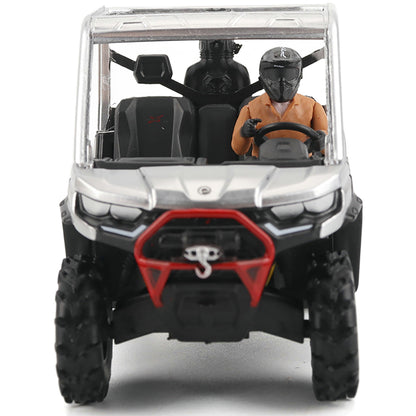 Model of a four-wheeler with transparent canopy and driver figure on a white background