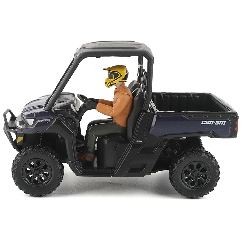 Model of a Can-Am vehicle with a figure inside on a white background
